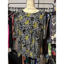 Susan Lawrence Woman 3X Black Yellow Floral Banded Hem Blouse 3/4 Sleeve Top picture