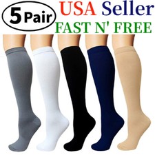 (5 Pairs) Compression 15-20mmHg Graduated Support Socks Calf Mens Womens S-XXL  picture