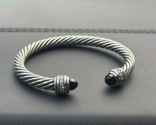 David Yurman Black Onyx Sterling Silver Cable Classics Bracelet Sz Medium picture