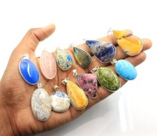 Offer Jasper & Mix Gemstone 925 Sterling Silver Plated Bezel 50 PCs Pendants Lot picture