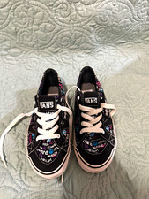 VANS Unisex Kids Size 1 Low Top Canvas Lace-Up Sneakers Black Graffiti Gum picture