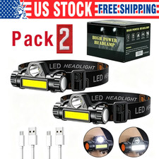 2 Pack LED Headlamp Headlight Flashlight USB Rechargeable Waterproof Head Light picture