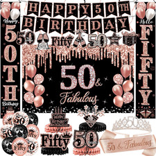 50Th Birthday Decorations for Women, 38-Piece Black and Rose Gold 50 Years Old P picture