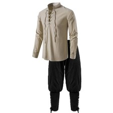 Men's Medieval Renaissance Pirate Shirt & Ankle Banded Pants 2-Piece Costume Set picture