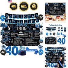 40th Birthday Decorations for Men Blue Back in 1986 Poster Party Set picture