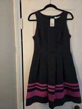 FOREVER 21 Women’s S Black A-Line Knee Dress Pleated Striped Hem Sleeveless picture