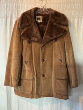 Vtg 1970s William Barry Corduroy Fur Lined Brown Coat Jacket Mens 42 USA Made picture