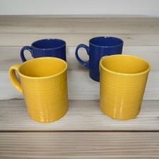 Pier One Festival Royal Blue And Yellow Mugs Japan Retired Retro Decor picture