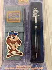 Vintage Looney Tunes Taz Character Pen & Denim Pouch Set New Sealed picture