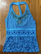 Vintage Y2K GUESS by Marciano Blue Beaded Embellished Racerback Tank Top XS picture