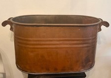 Antique French Copper Wash Basin Bin Boiler w Wood Handles - 29