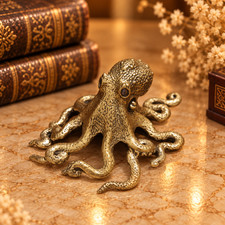 Mini Vintage Brass Octopus Statue Ornament Animal Collectible CUTE GIFT DECOR picture