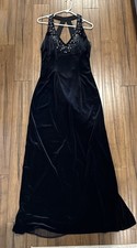 Vintage Dave & Johnny Laura Ryner Black Velvet Sequin Halter Gown Dress 13/14 picture