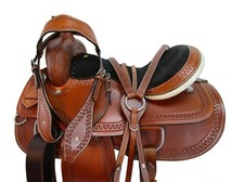 Used Western Saddle Trail Horse Barrel Racing Tooled Leather Tack 15 16 17 18 picture