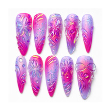  ✨ Handmade 3D Floral Press On Nails – Pink & Purple Nail Art ✨ picture