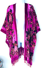 Vtg New Kirk Folly Women's Boho Velvet Cover One-Size Dress Embellished Kimono picture