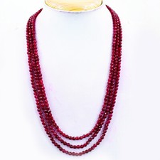 190.00 Cts Earth Mined ENHANCED Ruby Round Shape Faceted Beads Necklace NK 28E37 picture