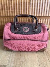 VTG Brighton Cherry Rose Travel Duffel Bag Croc Leather Trim Weekender Duffle picture