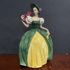 Vintage Goebel Lady Figurine FF118 Southern Belle Green Yellow Dress 9