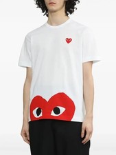 Comme Des Garçons Play Heart-Print T-shirt Men's L White/Red Crewneck Pullover picture