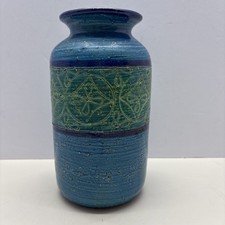 MCM VTG Italian Bitossi Aldo Londi Geometric Blue Green Ceramic Vase 8