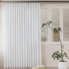 72 Inch Wide Pleated Sheer Curtain 84 Inch Long Beige White 1 Panel picture