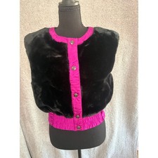 Vintage FERA Faux Fur Jacket Sz 10 Black Pink Barbiecore 80s picture
