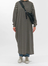 Striped Hoodie Dress - Black x Natural ichi antiquities os namu shop picture