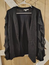 Chico’s Open Front Cardigan Sweater w/ Chiffon Ruffle Sleeves Black, Size XL NWT picture