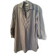 VICTORIA'S SECRET VINTAGE GOLD LABEL BLUE STRIPED OVERSIZED COTTON NIGHT SHIRT M picture