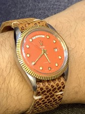 Vintage Sicura Automatic Men’s Watch Orange Dial Day Date Swiss Made 35mm picture