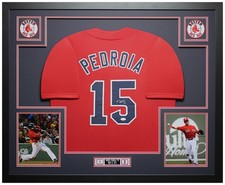 Dustin Pedroia Autographed & Framed Red Boston Jersey JSA Certified picture