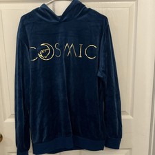 Pusheen Women’s Blue Velour Pullover Hoodie Cosmic Graphic Cat Space Size L picture