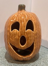 Vintage McCoy UPCO Happy Jack O Lantern 7” Tall Halloween Pumpkin Candle Holder picture