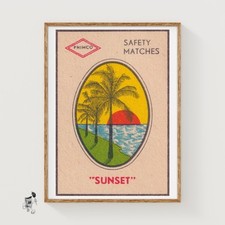 Palm Trees Mid-Century Matchbox Label - Vintage Art Print | Folk Art picture