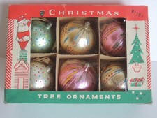 Vintage Jumbo Mercury Glass Mica Christmas Ornaments 6pc Set w/Box Poland HP picture