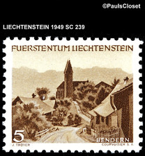 LIE 1949 SC 239 SCENIC VIEW IN LIECHTENSTIEN 5rp DARK BROWN & BUFF MNH OG VF picture