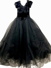 VTG Neiman Marcus beaded black velvet lace Victorian wedding formal dress gown  picture