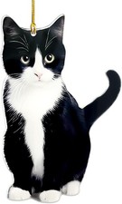 Tuxedo Cat Christmas Ornament - Realistic 2D Cats Ornaments for C-tuxedo  picture