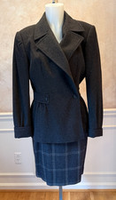 Vintage GUCCI Women's Gray Cashmere Wool Suit -Peplum Jacket/Pencil Skirt 44/48 picture
