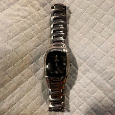 Bulova Diamond Women’s Quartz Dress Watch Black Dial Silver Bracelet Rectangle picture