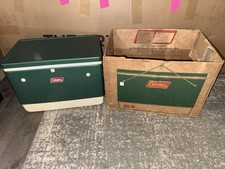 Coleman 28 qt Vintage Green/White Ice Chest Cooler w/ Drain & Original Box picture