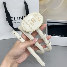 Women's Celin*e 1.3cm/0.51in White Leather Belt white retro oval badge buckle picture