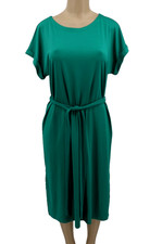 Loft Midi Belted Dress Womens Sz Large Green Short Sleeve Knit Casual Travel New picture
