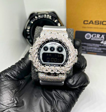 Casio G-Shock Digital Quartz 200m Silver Resin Strap Black Dial Custom Mossinite picture
