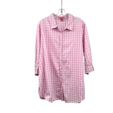 Woman Within Check Button Up Top Pink/White 3/4 Sleeve Size 1X picture