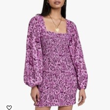 Free People Women's Smock It To Me Smocked Floral Mini Dress in Azalea Size S picture