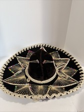 Gorgeous Pigalle XXXXX Mariachi Sombrero Black Velvet White Trim Mexican 19” Hat picture