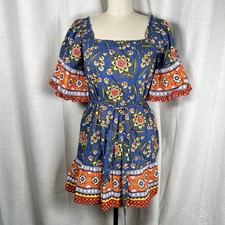 NEW Joie Chloris Dress Baja Blue Bell Sleeve Floral Boho Peasant Small Belt picture