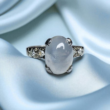 ANTIQUE 18K White Gold Star Moonstone & Diamond Ring Edwardian Wedding size 6 picture